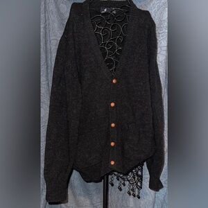 VINTAGE Jockey Men's Black 100% Wool Cardigan Sweater